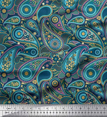 Soimoi Lila Baumwoll-Voile Stoff Blumen & Paisley Stoff Meterware 42 Zoll breit