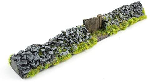 War World Gaming | Rubble Stone Wall with Gate | Painted & Flocked x 1 | 20mm - 28mm Scale Resin Wargaming Tabletop Terrain Scenery