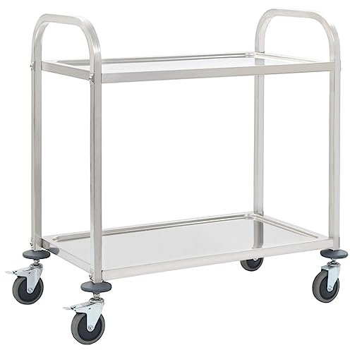 vidaXL Servierwagen Küchenwagen Küchentrolley Transportwagen Rollwagen Teewagen Beistellwagen 2 Etagen 96,5x55x90 cm Edelstahl 4 Lenkrollen