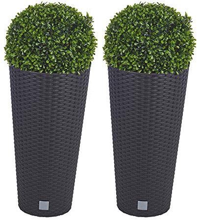URBNLIVING Plastic Rattan Design Plant Pots with Artificial Boxwood Buxus Balls for Home & Office Decor