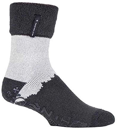 HEAT HOLDERS - Mens Turnover Warm Thermal Fleece Lined Bed Socks with Non Slip Rubber Grips (6-11 UK, Charcoal (Robin))