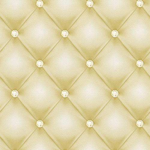Goldene Tapete in Lederoptik | Polster Vliestapete in Gold mit Glitzersteinen opulent | Ausgefallene Chesterfield Wandtapete in 3D für Schlafzimmer