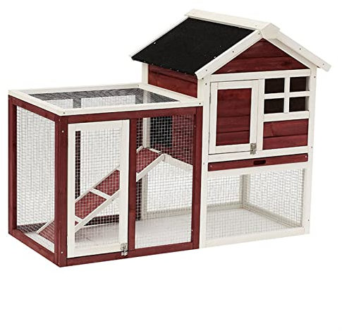 Kaninhydda Inomhus Utomhus Trä Hönshus Kanin Bur med Drift Ventilationsdörr Avtagbar bricka Ramp Solljuspanel Bakgård Trädgård Djur Husdjursbur