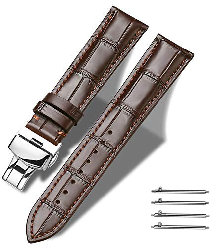 Triblanc Leder Uhrenarmband Schnellverschluss Schwarz Blau Braun Ersatz Armband,18mm 20mm 22mm 24mm für Herren Damen