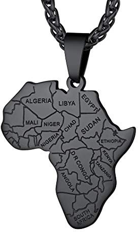Richsteel schwarz Afrikanische Karte Edelstahl herren Anhänger halskette für herren mit Geschenkebox