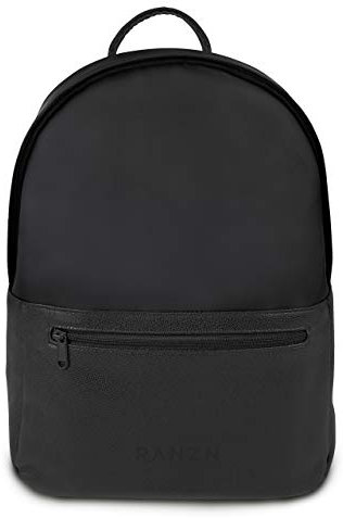 RANZN BLK Rucksack für Damen und Herren. Schwarz, elegant und urban. Tagesrucksack, Diebstahlsicher mit Laptopfach - 40 cm groß, 22l Stauraum (Schwarzwald)