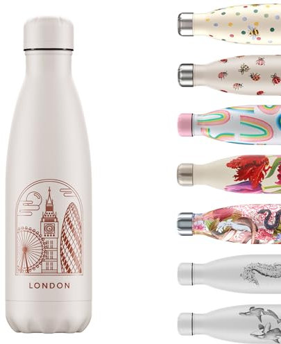 Chilly's Wasserflasche, Edelstahl und wiederverwendbar, auslaufsicher, schweißfrei, Citybreak, London, 500 ml