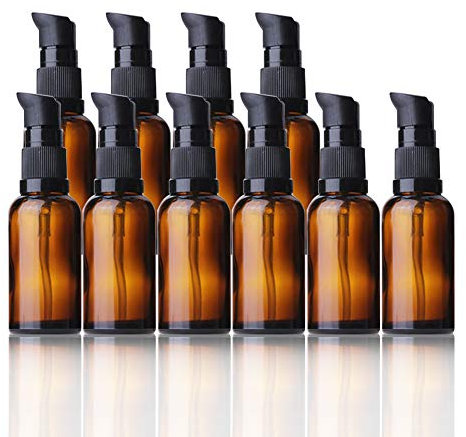 Flacons en Verre Ambre Vide 30ml - Lot de 5 pour Huiles Essentielles, Savon Liquide, Shampoing, Lotions, Crèmes - Rechargeables avec Pompe