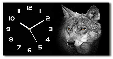 Tulup Wanduhr aus Glas 60x30 cm Glas Uhr Bild Glasuhr Gehärtetes Glas Küchenuhren - Wolf