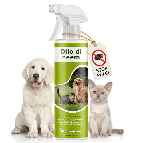 Olio di Neem Cani Gatti e Cavalli 500 ml Made in Italy | Spray Antiparassitario Naturale per Cani, Olio di Neem per Animali Domestici, Spray Repellente, Antizanzare Cane e Gatto