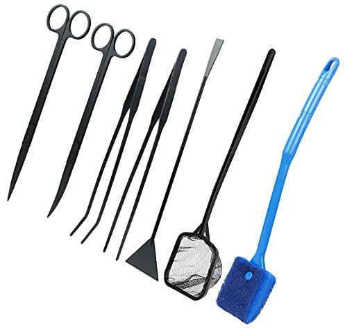 7in 1 Edelstahl Aquarium Aquascaping Set, Aquarium Scheren und Pinzette Spatel Werkzeug Satz Aquarium Tank Aquatic Pflanze Werkzeuge Sets für Fische und Wasserpflanzen Trimmen