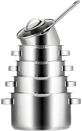 Sola - Pearl Premium Topfset Induktion - 5-Teilig, Kochtopf set mit Deckel - 18/10 Mattiert Edelstahl - Kochgeschirr Set - Für alle Induktion Herdarten - Induktions-Pfannenset - Spülmaschinenfest