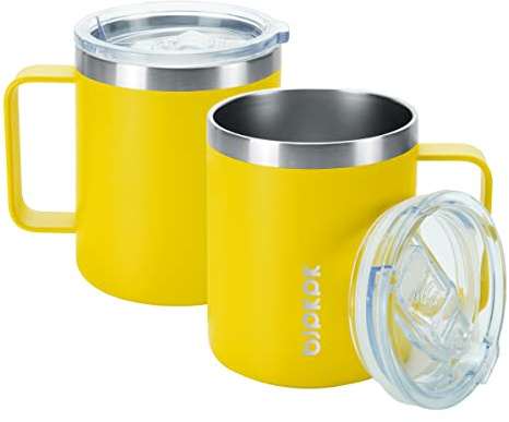 BJPKPK 2PCS Insulated Coffee Mug with Lid, 410 ml Stainless Steel Tumbler | Travel Coffee Mug with Handle, Vacuum Insulated Tumbler Cup for Camping, Office, Home, BPA Free Lid, Hot & Cold