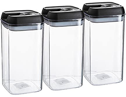 Argon Table Food Storage Containers with Airtight Flip Lock Lids - 1200ml - Black - 6 Pack - Plastic Kitchen Storage Tupperware Pantry Food Organiser for Cereal, Oats, Sugar, Coffee, Biscuits, Tea