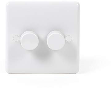 Lieber Silk White 2 Gang 2 Way Trailing Edge Dimmer Switch 100W LED (250w Halogen/Incandescent) - Curved Edge