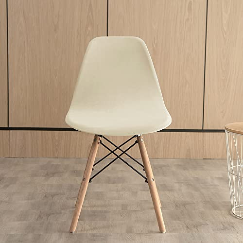 Highdi Schalenstuhl Bezug Samt Stuhlhussen Stretch Universal Esszimmerstühle Bezug Moderne Elastischer Abnehmbar Waschbar Stuhlbezug Wohnzimmer Büro Küchenstühle Husse (Beige,4PCS)