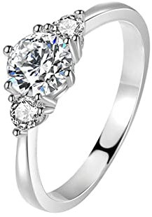 Musihy Ring Damen, Ring Verlobung 3 Steine Zirkonring Zirkonia Weiß Ringgröße 51 Geschenke für Mädchen