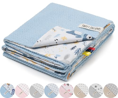 Mikos* Babydecke Leichte Baumwolle Kinderdecke ohne Füllung, Kindergarten Baumwolldecke für Mädchen, Junge, Neugeborenen Kinderwagen Babyschale Kuscheldecke 75x100 (1040) (Blau/Tiere im Wald)