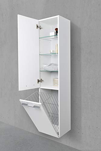 Intarbad ~ Badschrank mit Wäschekippe Hochschrank H/B/T: 161,6/40/32,5cm Weiß Hochglanz Lack Beton Anthrazit IB1112
