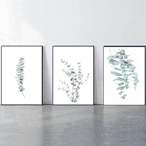 HMXQLW Eukalyptus Blatt Wandbilder Nordic Pflanze Bilder kunstdrucke Wohnzimmer Deko,Leinwandbilder Poster und Drucke Wandkunst Schlafzimmer Rahmenlos (3X60x80cm)
