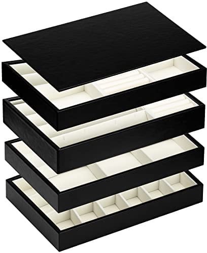 AdelDream Stapelbares Schmucktablett Schmuckschatpfanne Aufbewahrung Schublade Lagerung-Schmuck Aufbewahrung Damen Schmuckschatpfe Schwarz-ABCE2