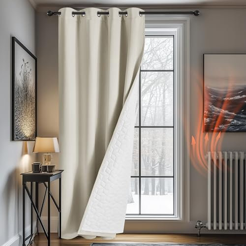 Deconovo Lot de 1 Rideau avec Voilage, Rideau Occultant Isolant Thermique Anti Froid, pour Salon et Chambre, 140×240 CM (Largeur x Hauteur), Beige
