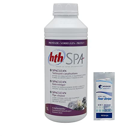 HTH Spa SPACLEAN Liquide - 1L | Nettoyant Canalisations + 10 Tests HPS OFFERTS 6 en 1