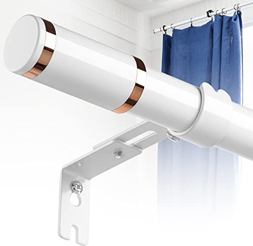 Curtain Poles with Rose Gold Finials, 76-224 cm White Curtain Rods for Windows, 2.5 cm Heavy Duty Curtain Poles Set Living Room & Outdoor