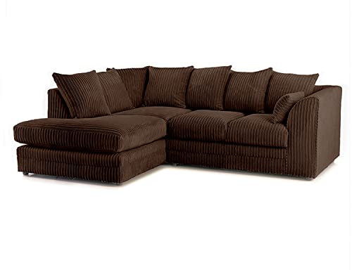 New Luxor Fabric Corner Sofa Chocolate | Soft Jumbo Cord 3-4 Seater Corner Sofa (Chocolate, Left Hand Facing)