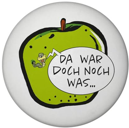 Wurm im Apfel Notizzettel Magnet rund mit weißem Hintergrund als nützliches Gadget am Kühlschrank, um Notizzettel oder to-Do Listen zu befestigen und Nichts mehr zu vergessen