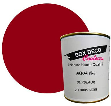 BOX DECO COULEURS Peinture bois intérieur extérieur à base d'acrylique aspect velours-satin Aqua Bois - 750ml, Bordeaux