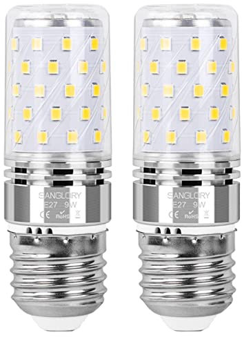 SanGlory E27 LED Birne 9W ersetzt 80 Watt, 950LM, Tageslichtweiß 5000K, Maiskolben E27 Led Leuchtmittel Mais Nicht Dimmbar, E27 Kerze LED Lampe für Kronleuchter, 2er Pack