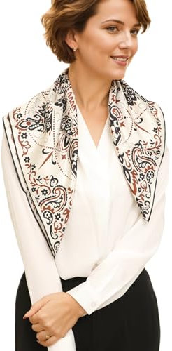 Prettystern 65cm handrolliertes Seidentuch Kopftuch Seidenschal Seide Halstuch für Damen Herren 05 Cremeweiß Paisley