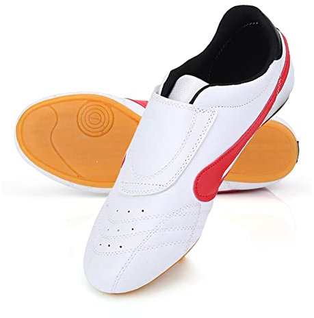 Leapiture Zapatos De Taekwondo Unisex Transpirable Boxeo Kung Fu Tai Chi Deporte Gimnasio Zapatos Ligeros para Niños Adultos(38-White and Red)