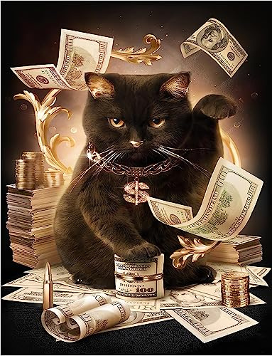 Lustige schwarze Glückskatze Geld Dollar Poster Leinwand Wandkunst Katzenliebhaber Geschenk Schwarz Gold Kunst Wunderschöne Mode Malerei Bild Wohnzimmer Badezimmer Schlafzimmer Schlafsaal Küche Bar
