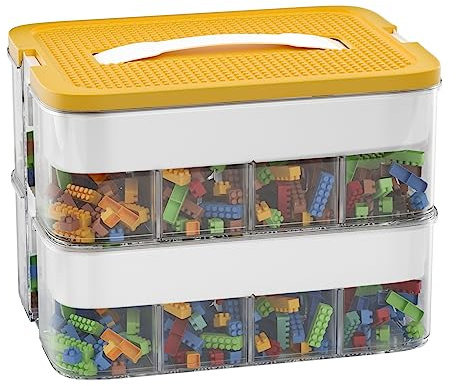 POSHIGE Stackable Toys Organizer Storage Case, Stackable Storage Container with 32 Big Compartments, Storage Box Compatible with Lego Storage Organizer, Calico Critter, Hot Wheels, Mini Toy Figures