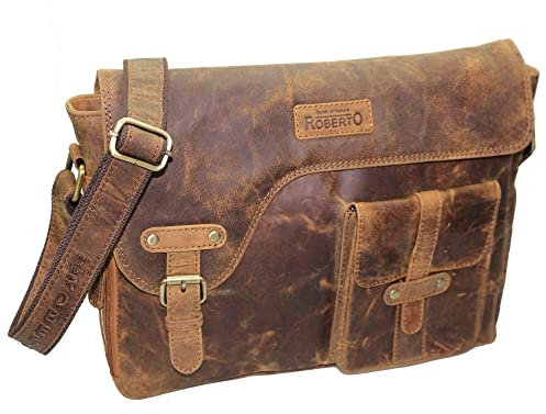 flevado große Naturgelassene Leder Aktentasche Lehrertasche Studitasche Vintage (braun)