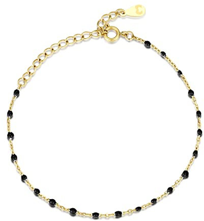 Bracelets de cheville pour femme avec perles colorées. Chaîne de cheville en acier inoxydable plaqué or/argent élégante et raffinée. Bracelet de cheville femme. Bijoux pour femme. (Plaqué or)