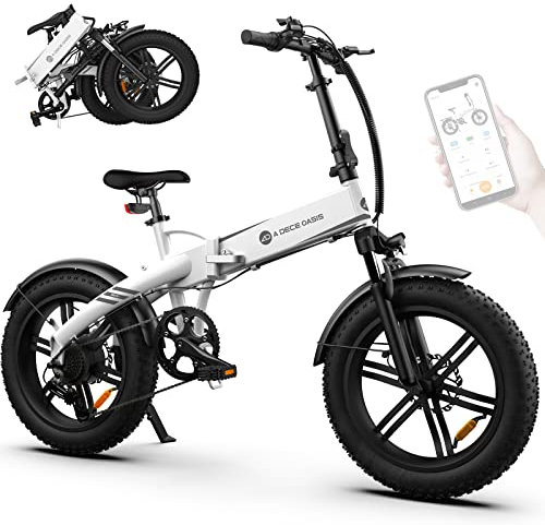 A Dece Oasis ADO Elektrofahrrad Faltbares Mountainbike, 20''*4.0 Fat Tire E-Bike mit Drehmomentsensor, 14,5-Ah-Akku, 7-Gang-Getriebe,IPX7 IPS-Farbdisplay, ADO EBIKE-App-Steuerung-White