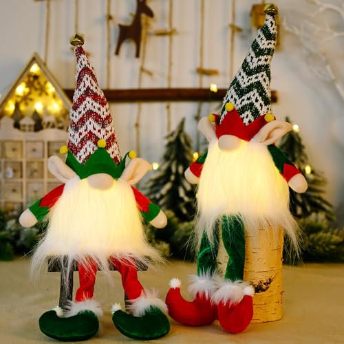 Gnomos Navidad,2 Piezas Gnomos de Peluche Iluminados Muñecos de Navidad, Decoración de Papá Noel con LED, Duende Navidad Decoracion Utilizada para Habitaciones Decorativas,mesas de Comedor,Ventana