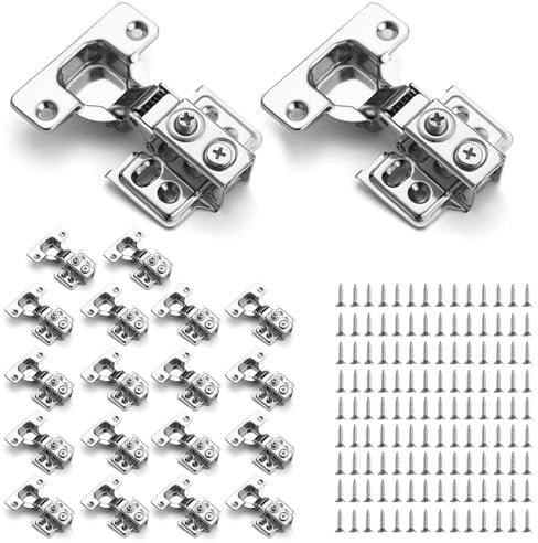 Kyraton 20 Pack (10 Pair) Stainless Steel Overlay Soft Close Hinges for Kitchen Cabinets, 1/2 inch Self Closing Door Hinges with Mounting Screws, Damper-3 Way Adjustability