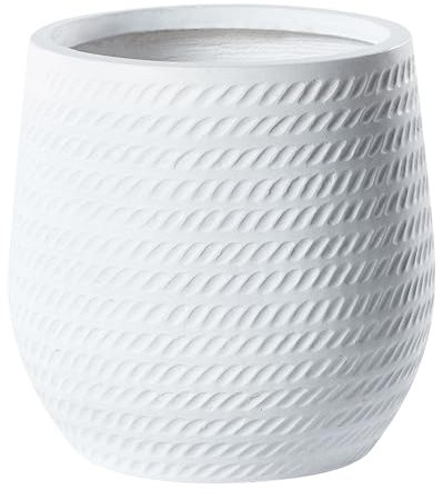 Beliani Maceta Redonda Fibra Arcilla Estampado Blanco Crema ⌀ 27 cm Livadia