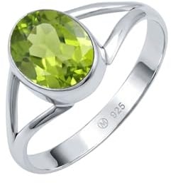 mantraroma Peridot Silberring Damen 925 – ovaler Edelstein Ring facettiert 7 x 9 mm, minimalistischer Ring modern Geschenkidee