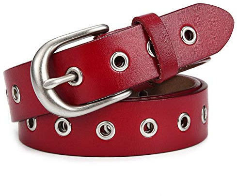 McFanBe Damen Ledergürtel für Damen mit Alloy Schnalle für Dreess Jeans 1.1 Breite (A:Rot, XS:85cm(Taillenumfang passen 60-74cm))