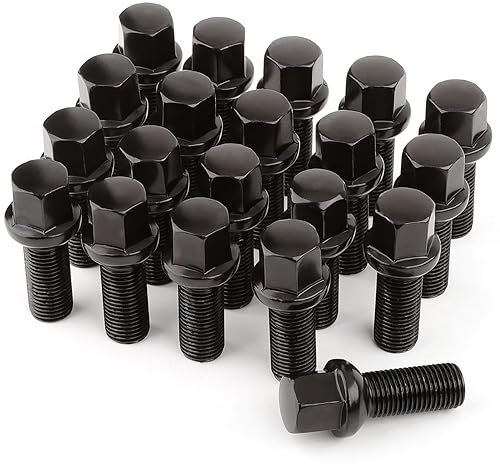 GAsupply 20 bulloni per cerchi in lega M14 x 1,5 con filettatura da 28 mm e esagonale da 17 mm, compatibili con la maggior parte dei bulloni Audi Volkswagen, Skoda Mercedes-Benz, AFTERMARKET (nero)