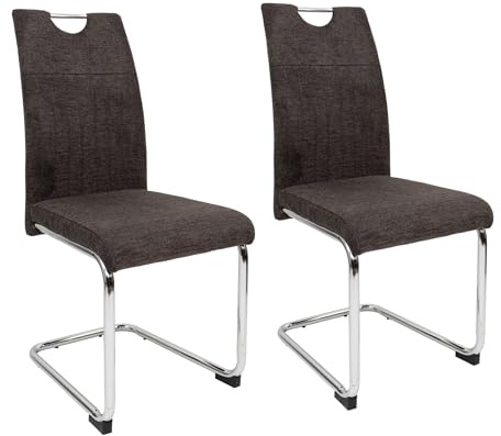 TRISENS Moderne Esszimmerstühle mit Stoffbezug - gepolsterte Esstischstühle Freischwinger mit robustem Chrom Gestell, Farbe:Braun-Grau, Menge:2 St.