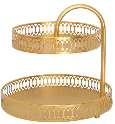 Lvpradior 2-Tier Golden Stainless Steel Fruit Basket - Rust-Resistant Countertop Bowl with Breathable Design, Space-Saving Kitchen Organizer for Fruits/Vegetables/Snacks Display/Dining Table