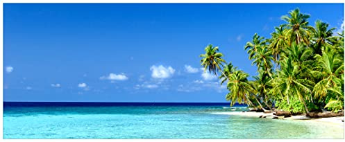Wallario selbstklebendes Poster - Blauer Himmel weißer Strand Palmen und das tiefblaue Meer, Aufkleber in Premiumqualität, Klebefolie Größe: 80 x 200 cm XXL-Poster