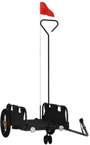 vidaXL Fahrradanhänger, Fahrrad Lastenanhänger mit Sicherheitsflagge, Transportanhänger mit Deichsel, Radanhänger Handwagen, Schwarz Oxford-Gewebe Eisen