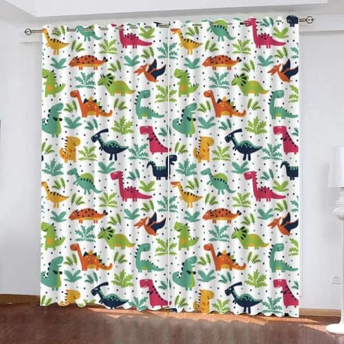 GIOVIA 3D Dino Vorhänge Abdunkelnde mit ösen 2 Stücks Gardinen Blickdicht Verdunkelungs Cartoon Dinosaurier Kälteschutz Scheibengardinen für Junge Mädchen Schlafzimmer B 280 X H 260 cm